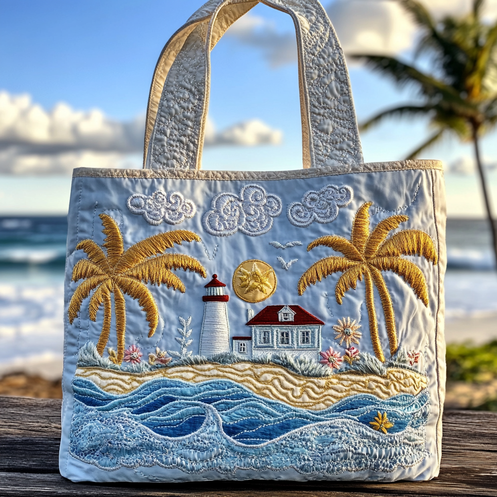 Lighthouse Breeze Quilted Tote Bag NCU0DK9292
