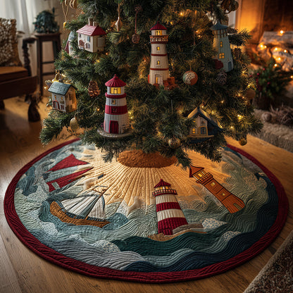 Lighthouse Coastal Glow Christmas Quilted Tree Skirt NCU0TH3695