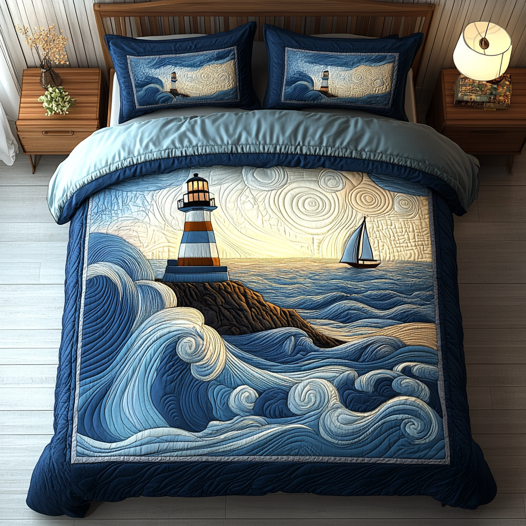 Lighthouse Glow 3-Piece Quilted Bedding Set NCU0DK8265