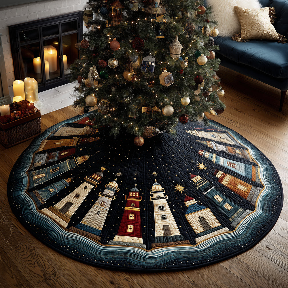 Lighthouse Night Wonder Christmas Quilted Tree Skirt NCU0TH3696