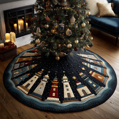 Lighthouse Night Wonder Christmas Quilted Tree Skirt NCU0TH3696