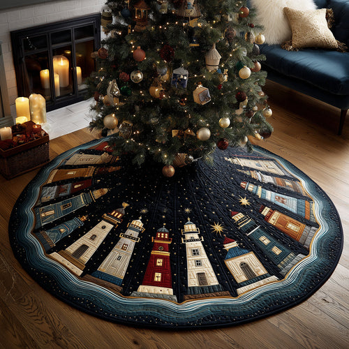 Lighthouse Night Wonder Christmas Quilted Tree Skirt NCU0TH3696