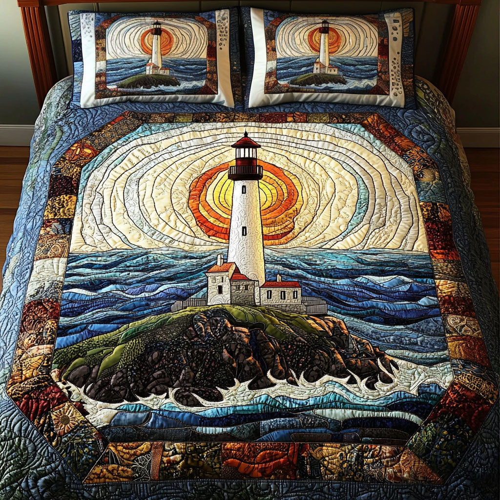 Lighthouse Sunrise Waves 3-Piece Quilted Bedding Set NCU0NT3355