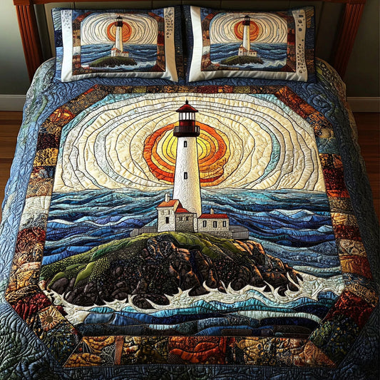 Lighthouse Sunrise Waves 3-Piece Quilted Bedding Set NCU0NT3355