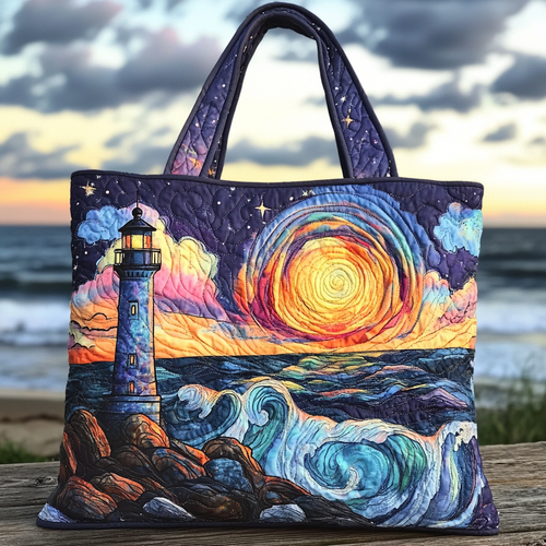 Lighthouse Sunset Quilted Tote Bag NCU0DK9294