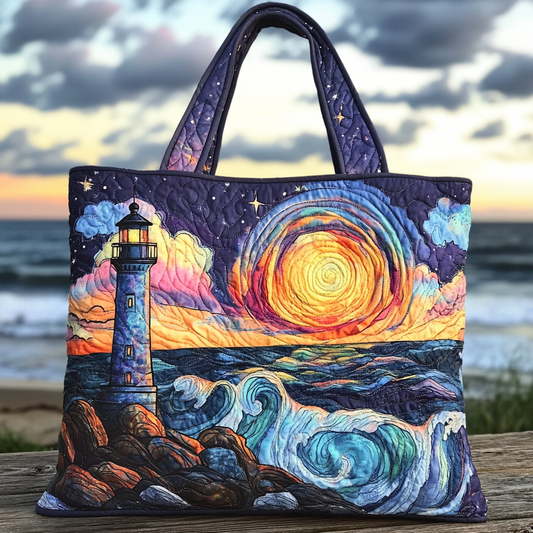 Lighthouse Sunset Quilted Tote Bag NCU0DK9294