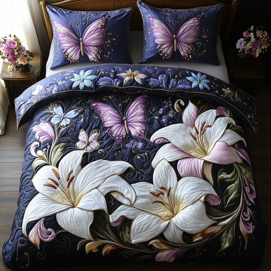 Lilies Wings 3-Piece Quilted Bedding Set NCU0DV4877