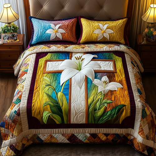 Lily Cross Bright 3-Piece Quilted Bedding Set NCU0NT3296
