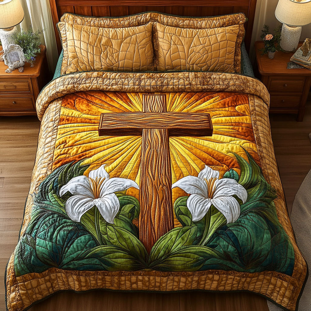 Lily Sunrise Cross 3-Piece Quilted Bedding Set NCU0NT5099
