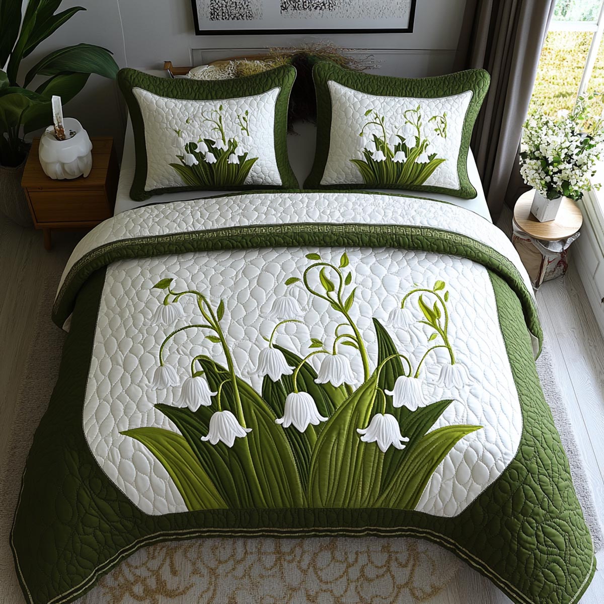 Lily Valley 3-Piece Quilted Bedding Set NCU0DV9101