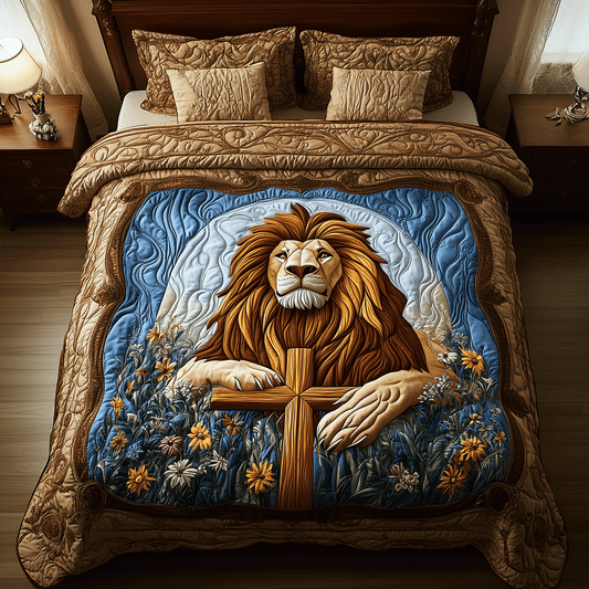 Lion Faith Emblem 3-Piece Quilted Bedding Set NCU0TH2404