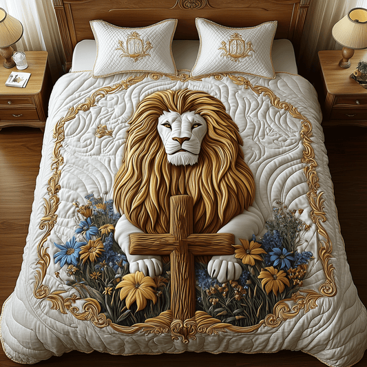 Lion Sacred Cross 3-Piece Quilted Bedding Set NCU0TH2419