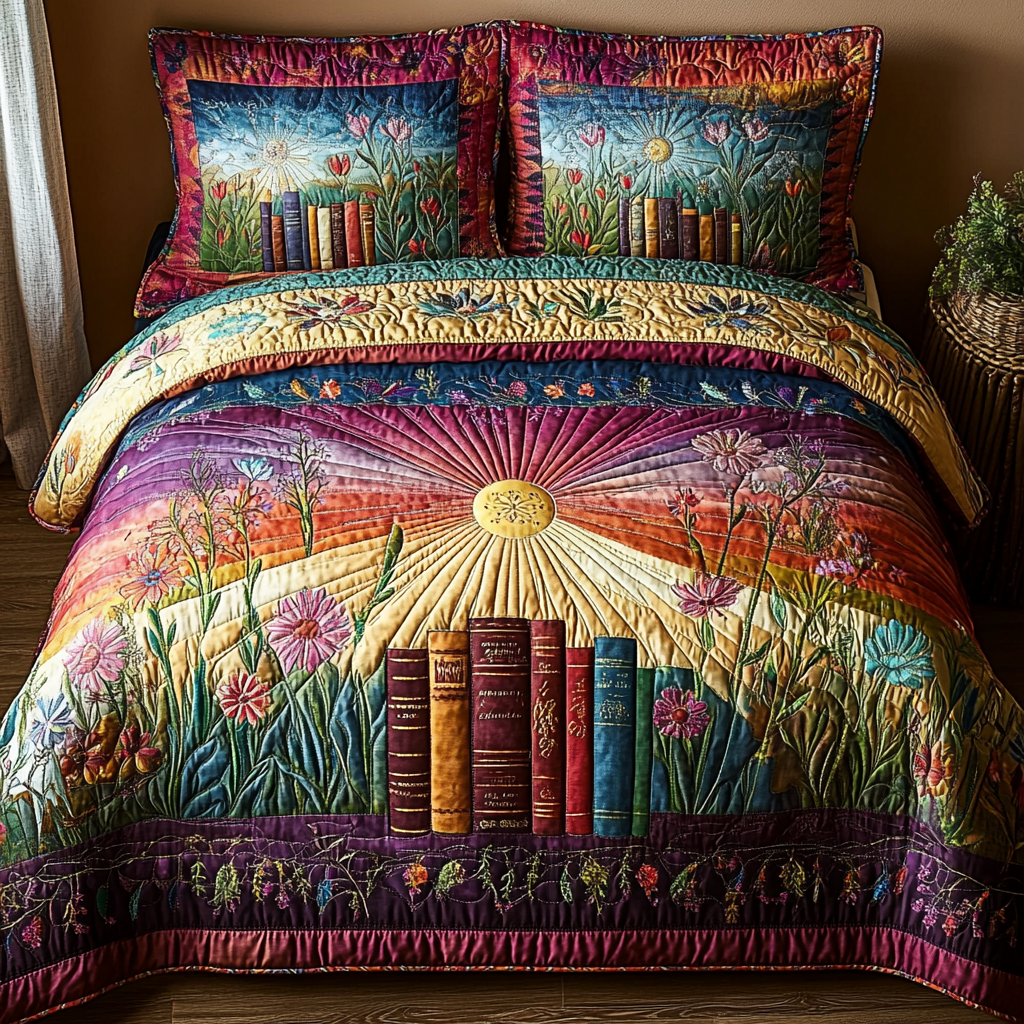 Literary Blooms 3-Piece Quilted Bedding Set NCU0DV4183