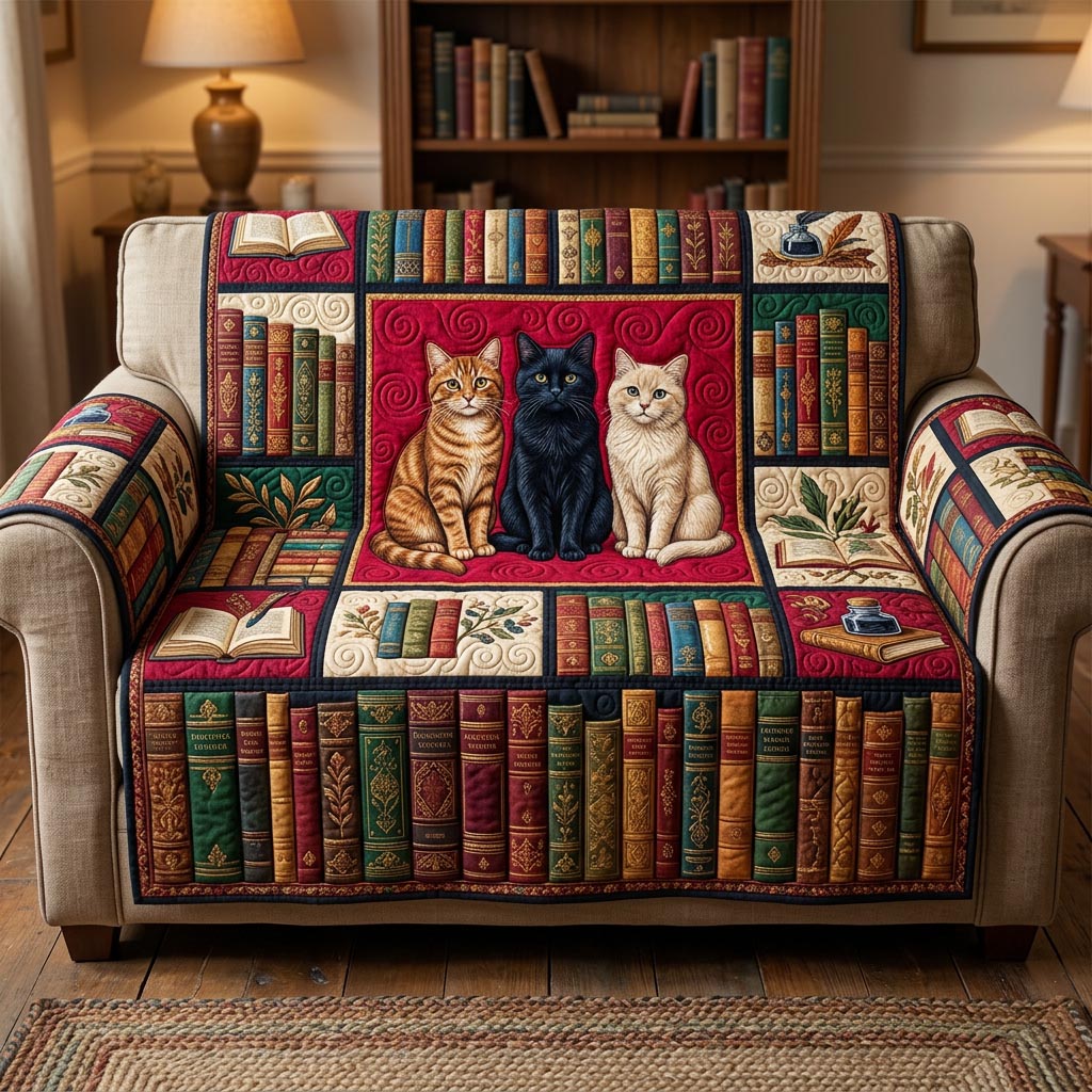 Literary Cat Quilted Sofa Cover NCU0TD2577