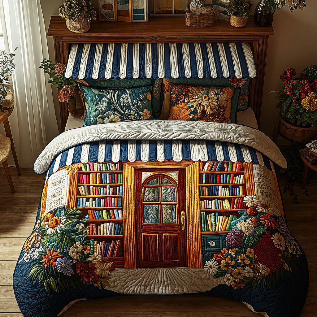 Literary Dreams 3-Piece Quilted Bedding Set NCU0DV3595
