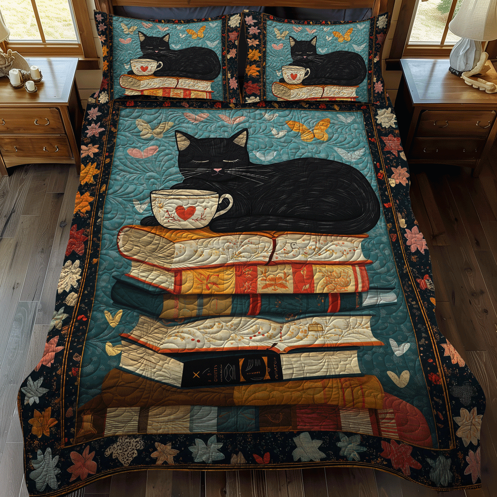 Literary Feline 3-Piece Quilted Bedding Set NCU0TL1068
