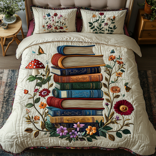 Literary Haven 3-Piece Quilted Bedding Set NCU0DK4779