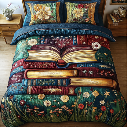 Literary Haven 3-Piece Quilted Bedding Set NCU0DK4786