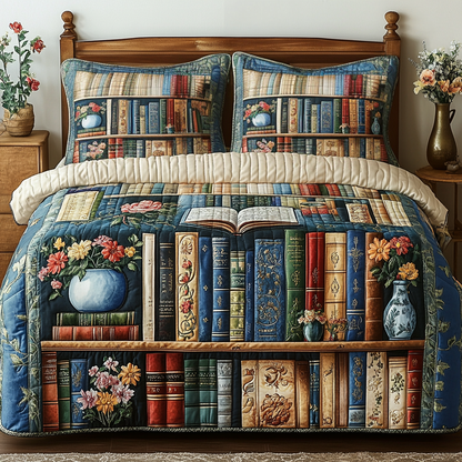 Garden Bookscape 3-Piece Quilted Bedding Set NCU0VT181