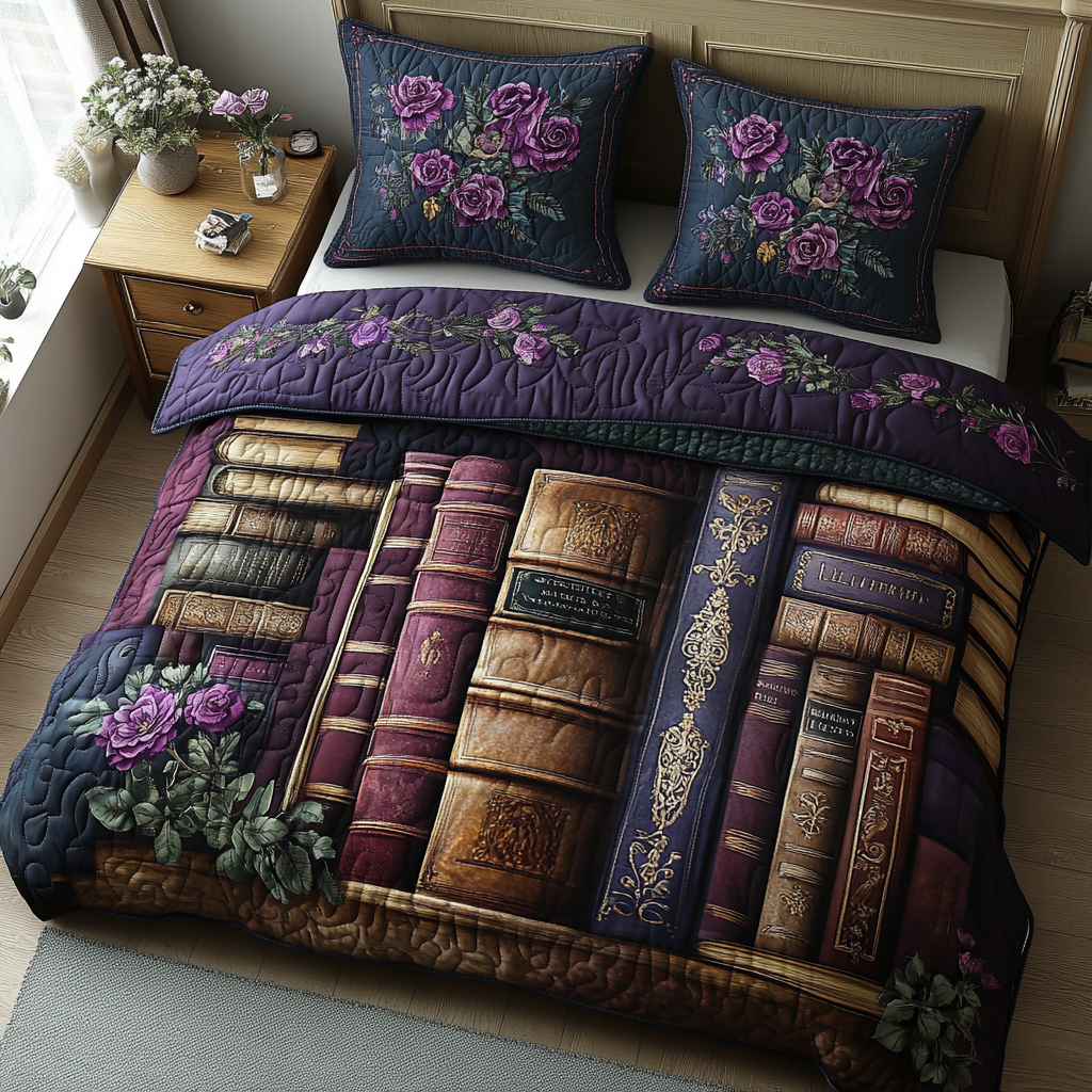 Literary Haven 3-Piece Quilted Bedding Set NCU0DV4022