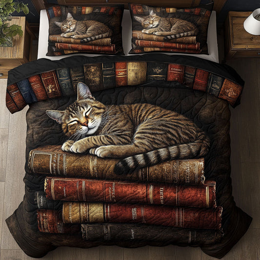 Literary Kitty 3-Piece Quilted Bedding Set NCU0NT6797