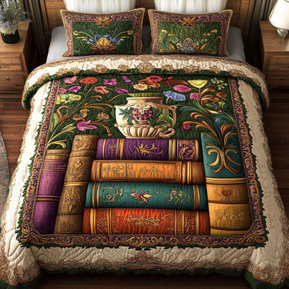 Literary Nature Haven 3-Piece Quilted Bedding Set NCU0PT4987
