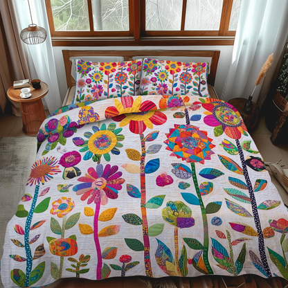 Lively Flowers 3-Piece Quilted Bedding Set NCU0VL386