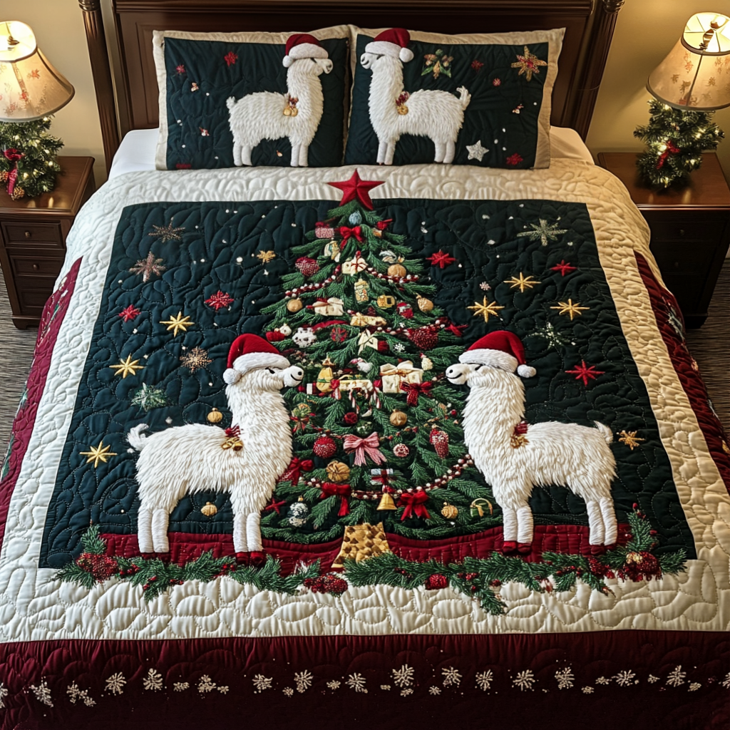Llama Festivities 3-Piece Quilted Bedding Set NCU0VH1003