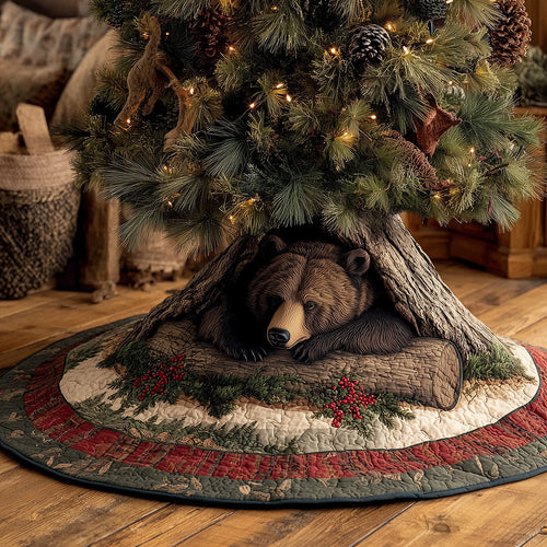 Log Cabin Bear Nap Christmas Quilted Tree Skirt NCU0TH3603