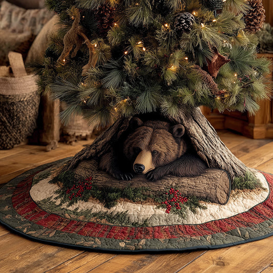 Log Cabin Bear Nap Christmas Quilted Tree Skirt NCU0TH3603