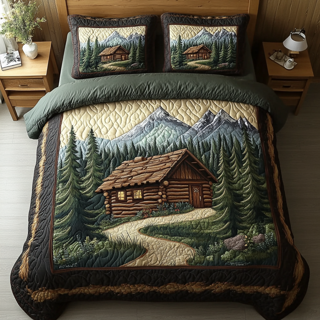 Log Cabin Bliss 3-Piece Quilted Bedding Set NCU0DK7338
