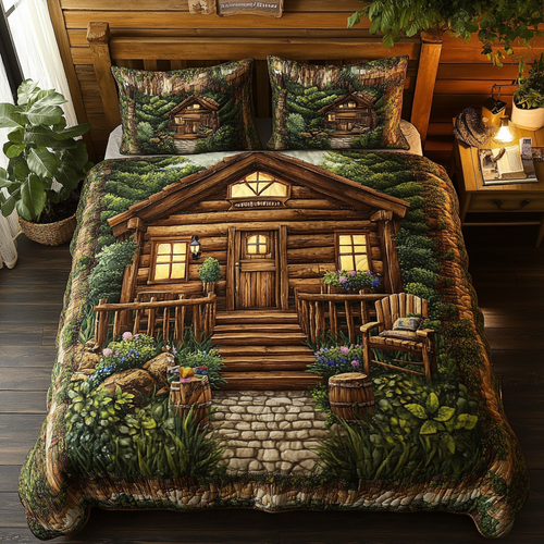 Log Cabin Charm 3-Piece Quilted Bedding Set NCU0DK7341