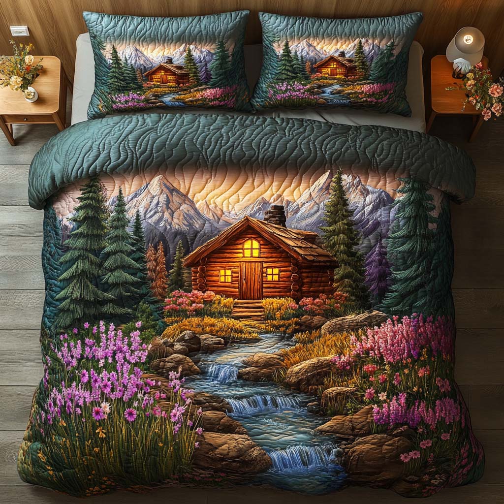Log Cabin 3-Piece Quilted Bedding Set NCU0VT221