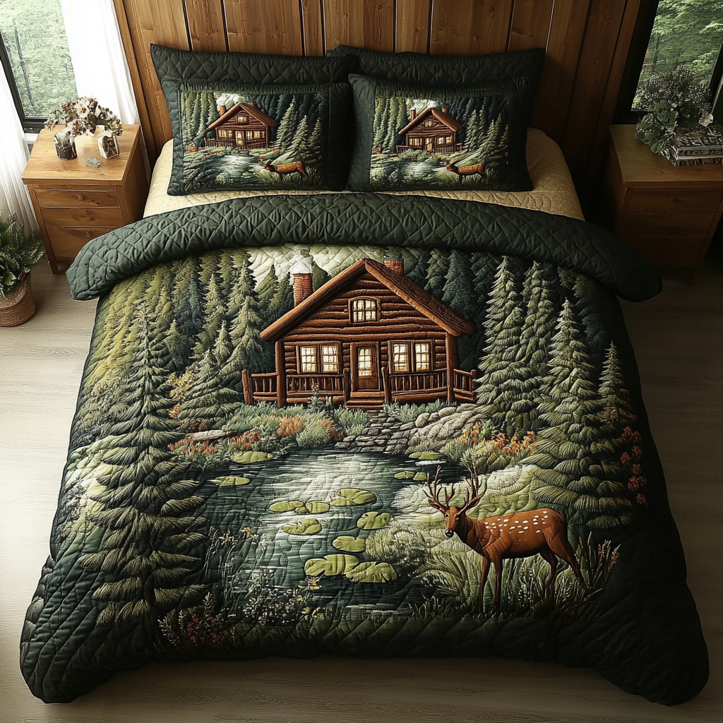 Log Cabin Getaway 3-Piece Quilted Bedding Set NCU0DK7340