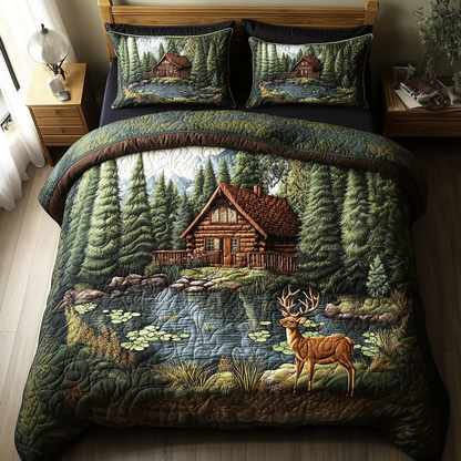 Log Cabin Haven 3-Piece Quilted Bedding Set NCU0DK7339