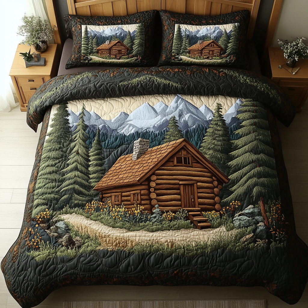Log Cabin Hideaway 3-Piece Quilted Bedding Set NCU0DK7337