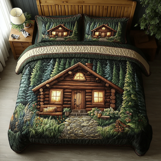 Log Cabin Lodge 3-Piece Quilted Bedding Set NCU0DK7342
