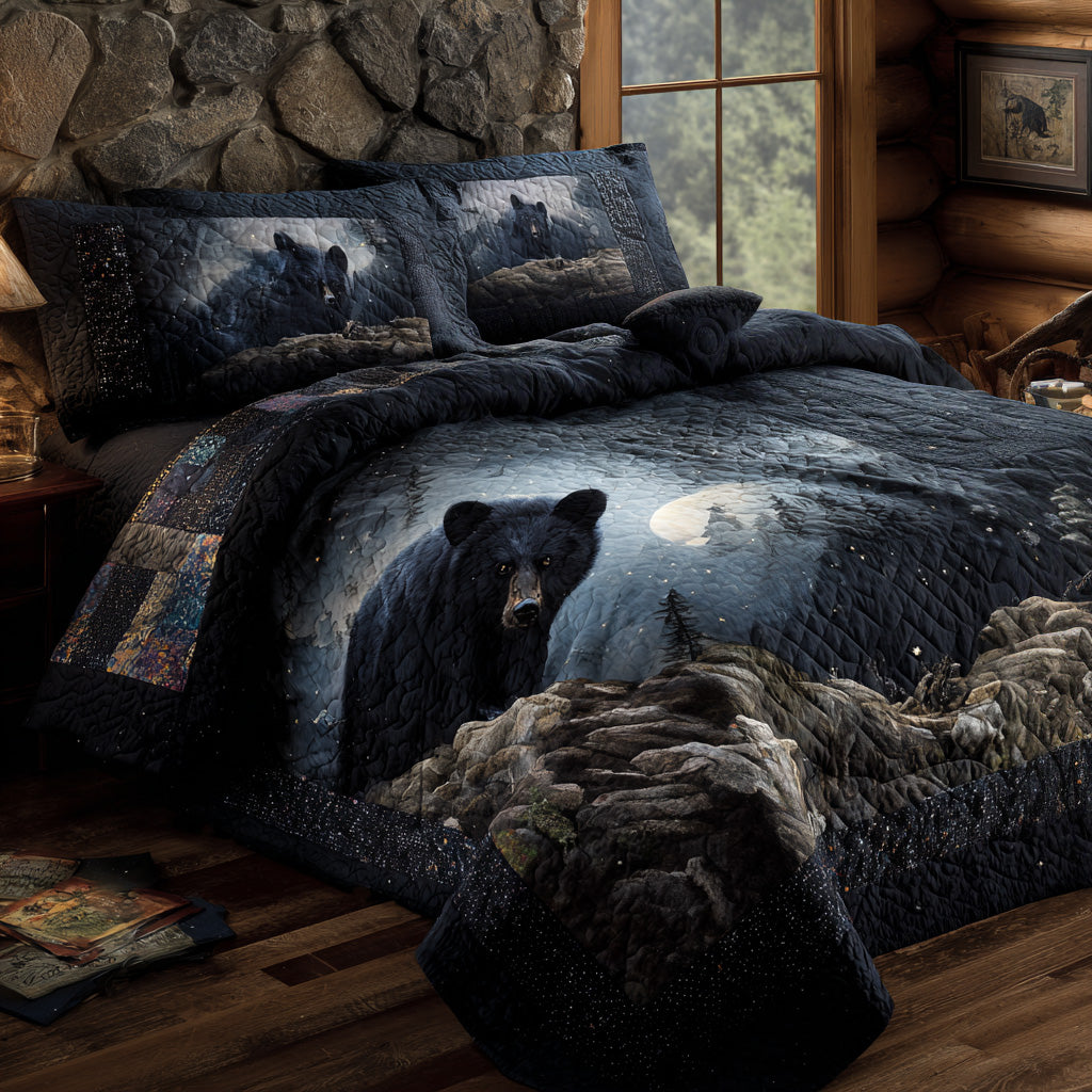 Lone Black Bear 3-Piece Quilted Bedding Set NCU0DV8016