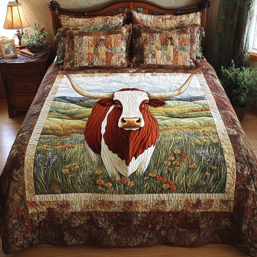 Lone Longhorn Cow 3-Piece Quilted Bedding Set NCU0DK6721