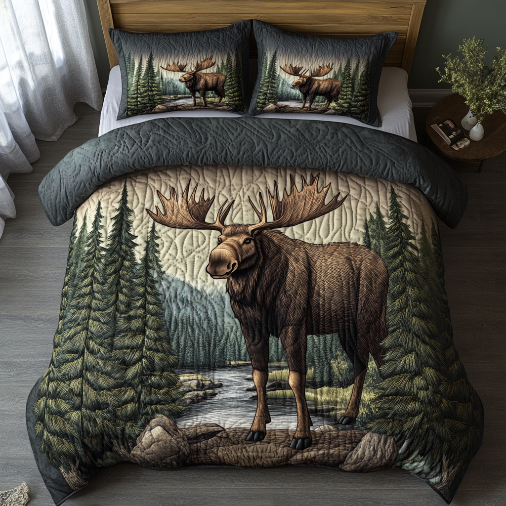 Lone Moose 3-Piece Quilted Bedding Set NCU0DK7461