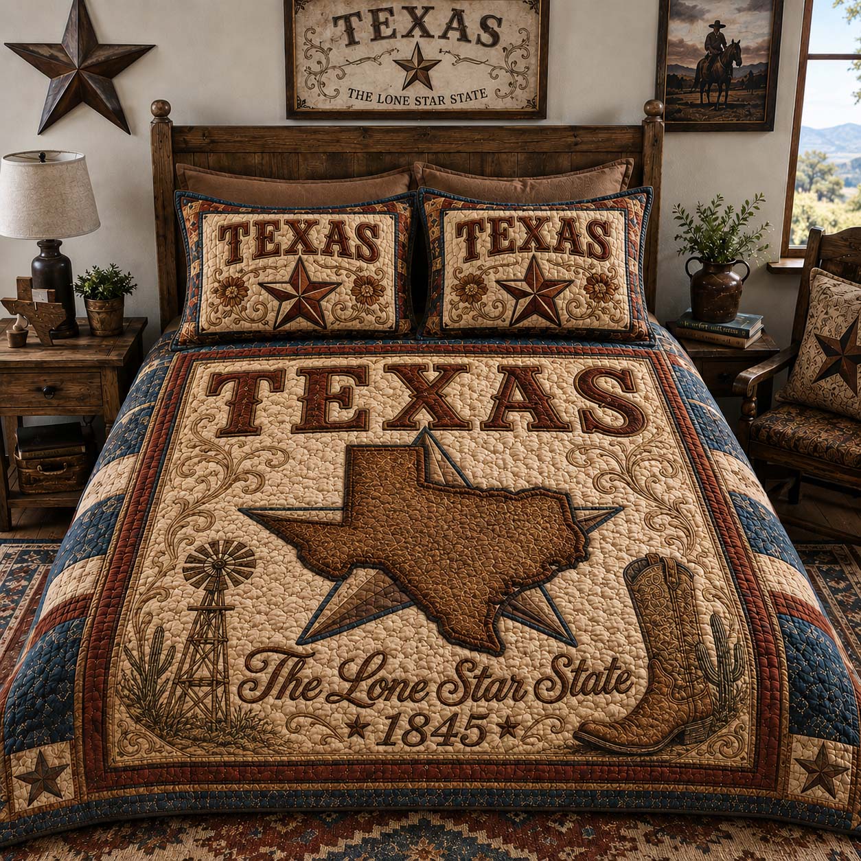 Lone Star Crest 3-Piece Quilted Bedding Set NCU0QD042