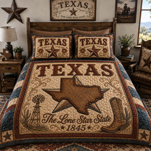 Lone Star Crest 3-Piece Quilted Bedding Set NCU0QD042