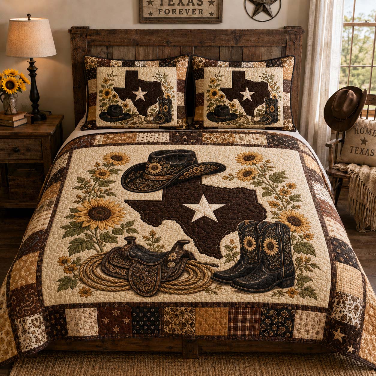 Lone Star Saddle 3-Piece Quilted Bedding Set NCU0QD045