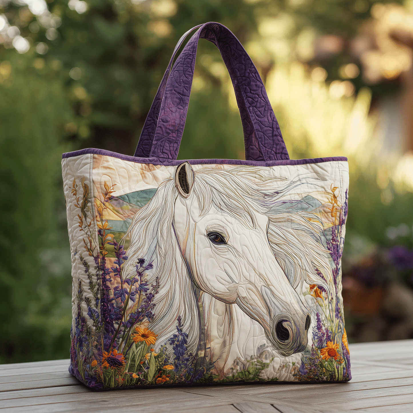 Lone Wild Horse Quilted Tote Bag NCU0TH2874
