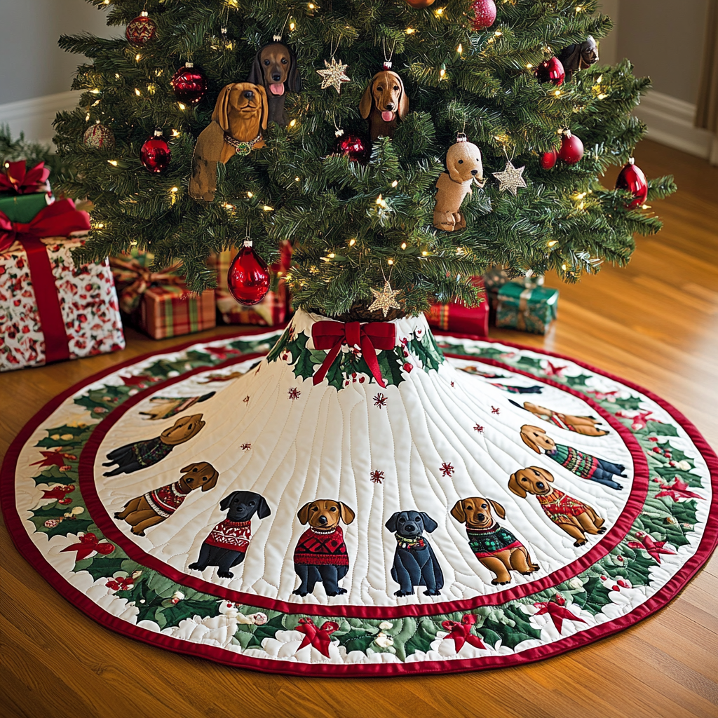 Dachshund Christmas Quilted Tree Skirt NCU0VT298