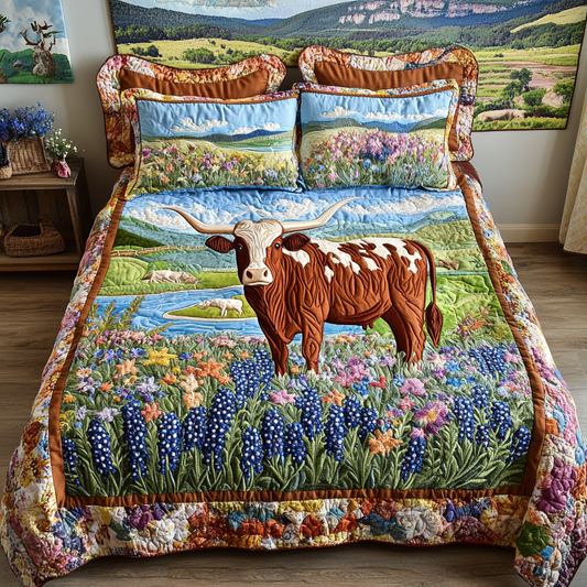 Longhorn Cow Glory 3-Piece Quilted Bedding Set NCU0DK6717