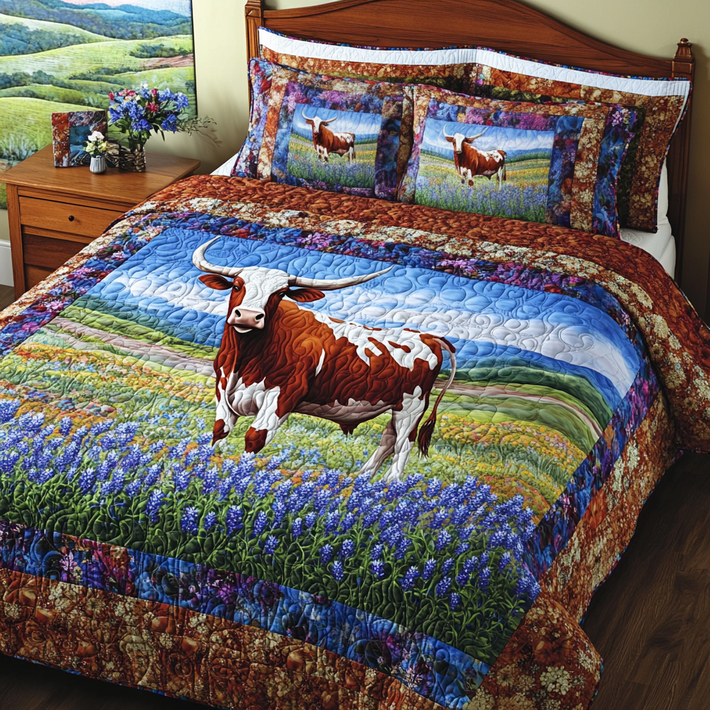 Longhorn Cow Heritage 3-Piece Quilted Bedding Set NCU0DK6720