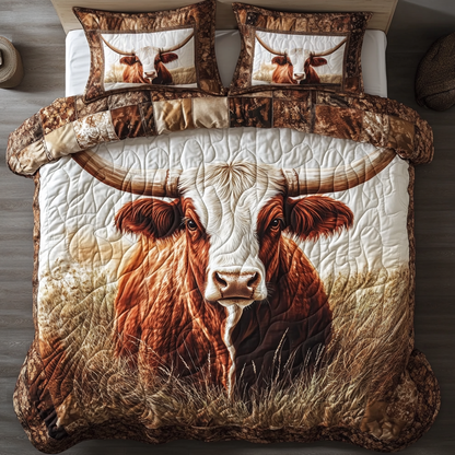 Longhorn Cow Legacy 3-Piece Quilted Bedding Set NCU0DK6722