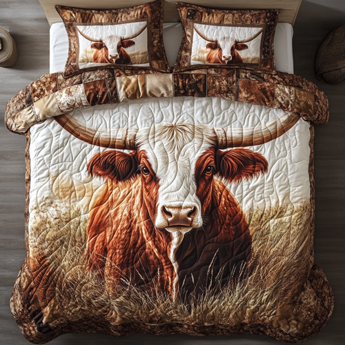 Longhorn Cow Legacy 3-Piece Quilted Bedding Set NCU0DK6722