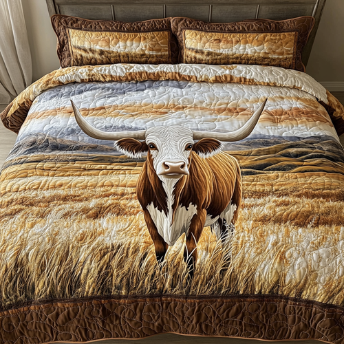 Longhorn Cow Spirit 3-Piece Quilted Bedding Set NCU0DK6715